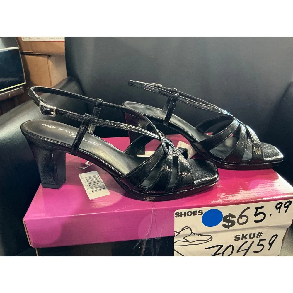 Easy Street Valorie Sandals Womens 7.5W Black‎ Crinkled Strappy Heels